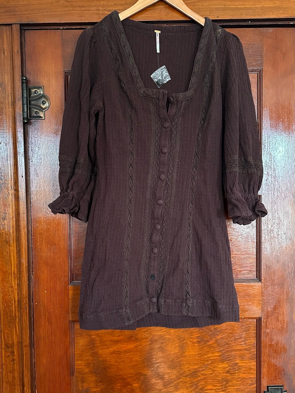 Free People Brown Free-est Jules Square Neck Mini Dress Size Large Boho Rustic